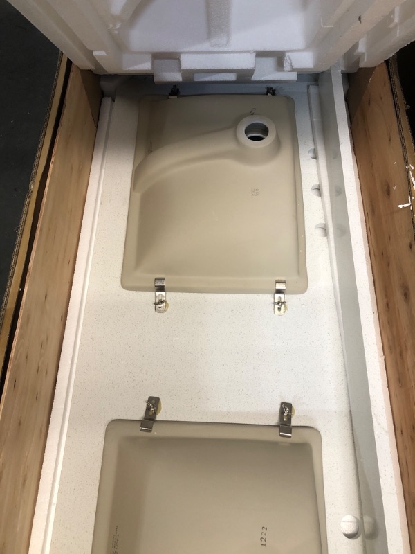 Photo 3 of allen + roth Meridian 61-in White/Polished Engineered Marble Undermount Double Sink 3-Hole Bathroom Vanity Top
