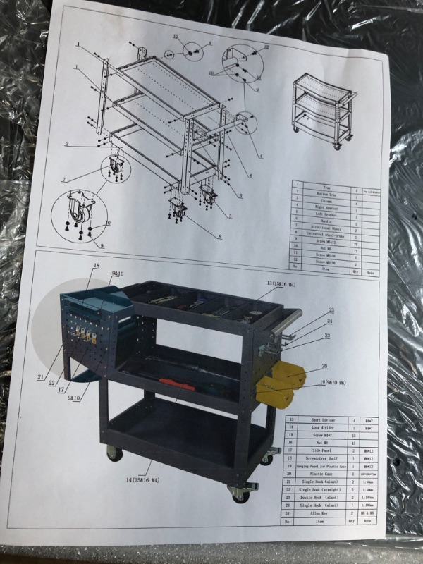 Photo 2 of TooCust Rolling Tool Cart On Wheels for Mechanics, Heavy Duty Utility Cart Holds Up to 500Lbs, Mechanic Tool Cart with 3 Tray Dividers, 3 Tier Tool Service Cart Work Cart with Smooth Rolling NO1: Basic Tool Cart