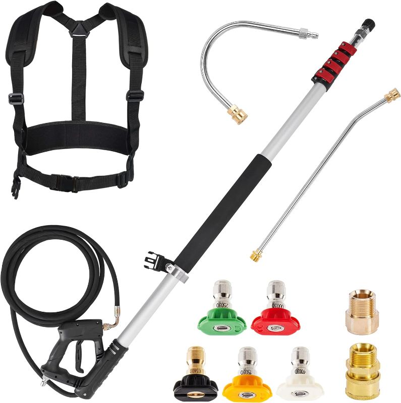 Photo 1 of ***SCRATCHES/ WEAR AND TEAR***M MINGLE Telescoping Pressure Washer Wand, 20 Feet Aluminum High Power Washer Telescopic Spray Wand with 2 Extension Wands, 5 Spray Nozzle Tips, 2 Couplers and Support Belt, 4000 PSI
