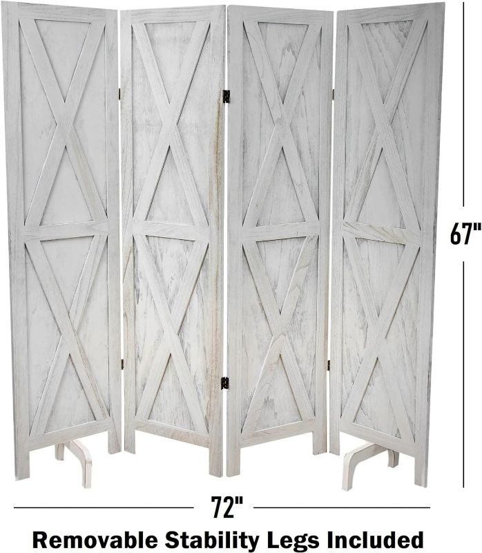 Photo 5 of (READ FULL POST) Wood Room Divider, Iron Sheet Decoration,Rustic Folding Privacy Screens Farmhouse Partition Wall dividers for Rooms, Separator, Temporary Wall, Rustic Barnwood (4 Panel, White) White 4 Panel