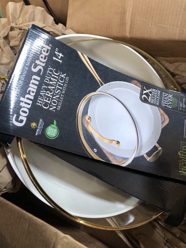 Photo 3 of **READ NOTES**GOTHAM STEEL 14 Inch Non Stick Frying Pans Nonstick Frying Pan, Nonstick Pan with Lid, Cooking Pan, Nonstick Skillet, Non Stick Pan, PFOA Free Ceramic Pan for Cooking, Dishwasher Safe, Cream White 14 Family Pan with Lid