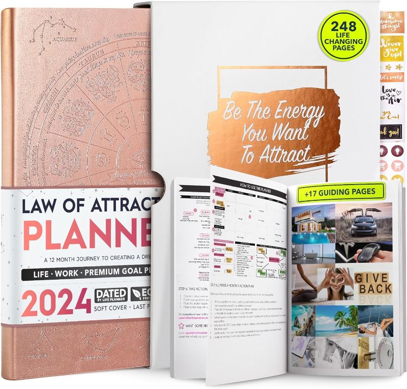 Photo 1 of ***SIMILAR TO STOCK PHOTO***Law of Attraction Planner 2024 - Dated 2024 Planner, Hourly Planner, Daily Planner, Weekly Planner & Monthly Planner Gratitude Journal, Positive Habit Maker, Vision Board, Stickers & Gift Box
