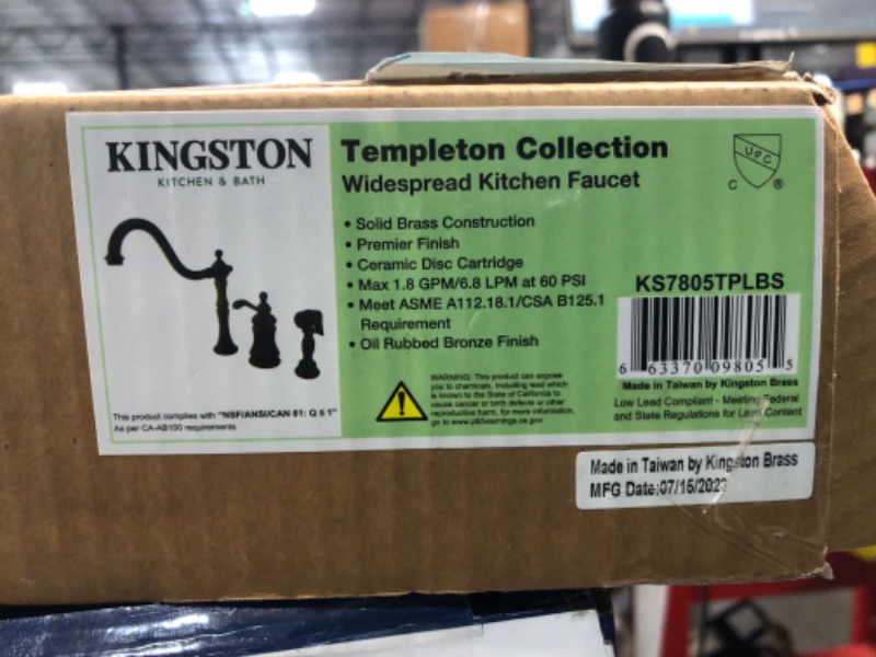 Photo 5 of ***SCRATCHED***Kingston Brass KS7805TPLBS Templeton Widespread Kitchen Faucet with Brass Sprayer, Oil Rubbed Bronze, 8-Inch Center , Oil-Rubbed Bronze