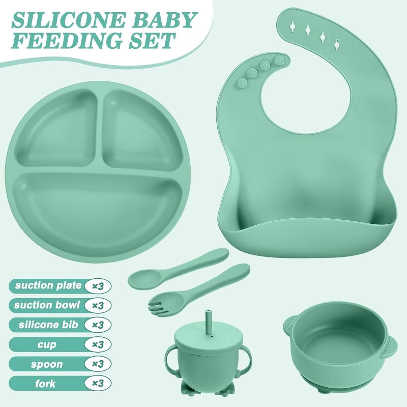 Photo 1 of (PINK AND BLUE) 18 Pcs Silicone Baby Feeding Set Infant Dinnerware 