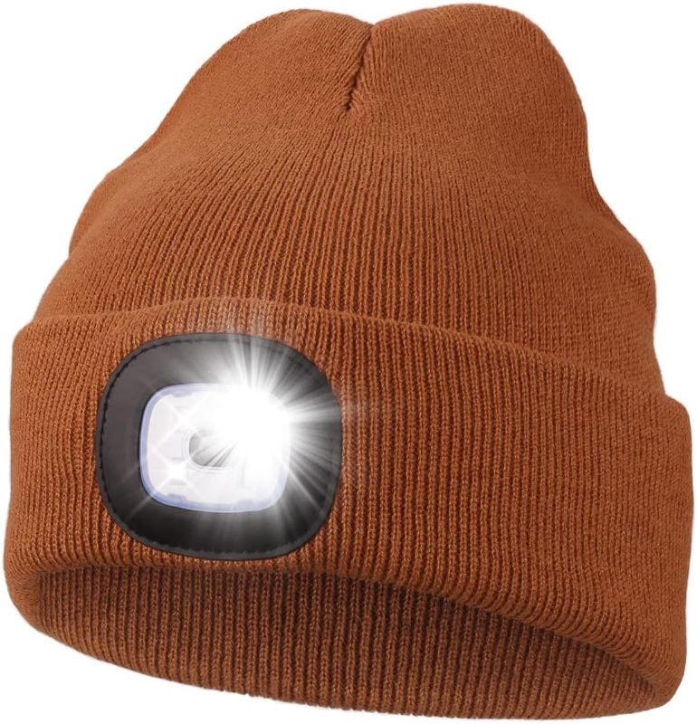 Photo 1 of (DARK BROWN-2 PACK) Unisex LED Beanie with Light, USB Rechargeable 