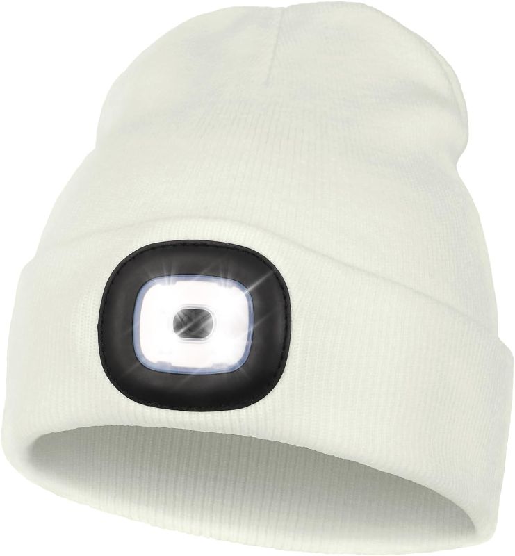 Photo 1 of (2 PACK) MELASA Unisex LED Beanie with Light, USB Rechargeable Hands Free LED (WHITE)