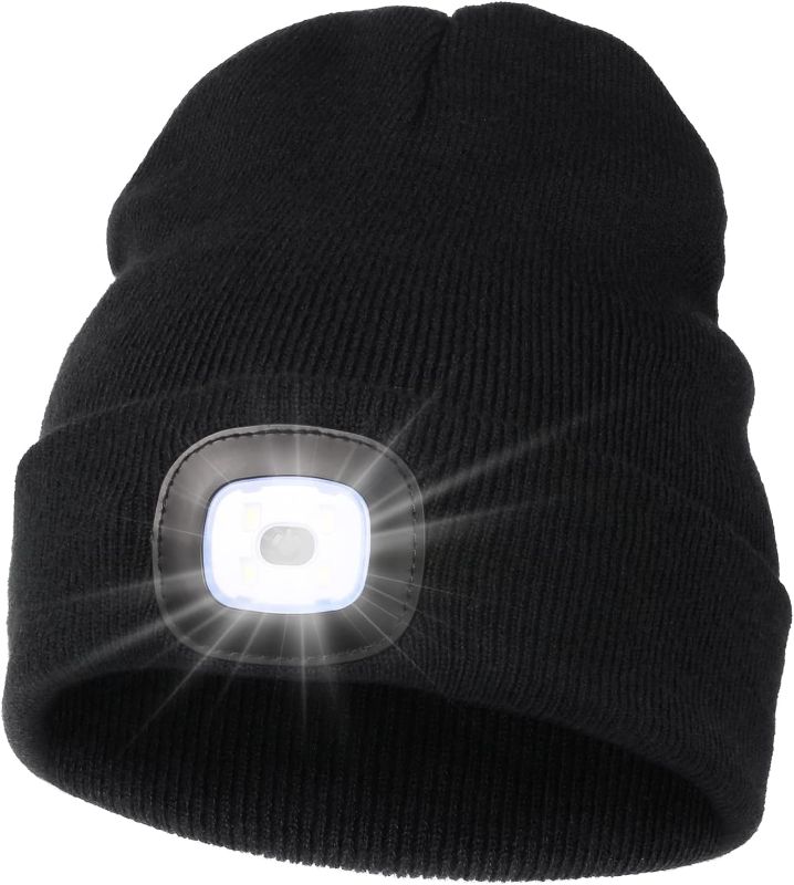 Photo 1 of (2 PACK) MELASA Unisex LED Beanie with Light, USB Rechargeable Hands Free