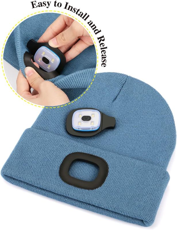 Photo 1 of ***BABY BLUE- 2 PACK) MELASA Unisex LED Beanie with Light, USB Rechargeable Hands Free LED 