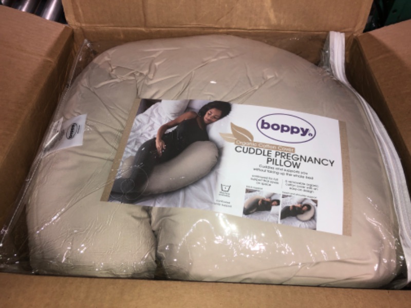 Photo 2 of Boppy Organic Cotton Fabric Cuddle Pregnancy Pillow with Removable, 100% Organic Cotton Pillow Cover | Plush Contoured Support | Prenatal and Postnatal Positioning Organic Biscuit