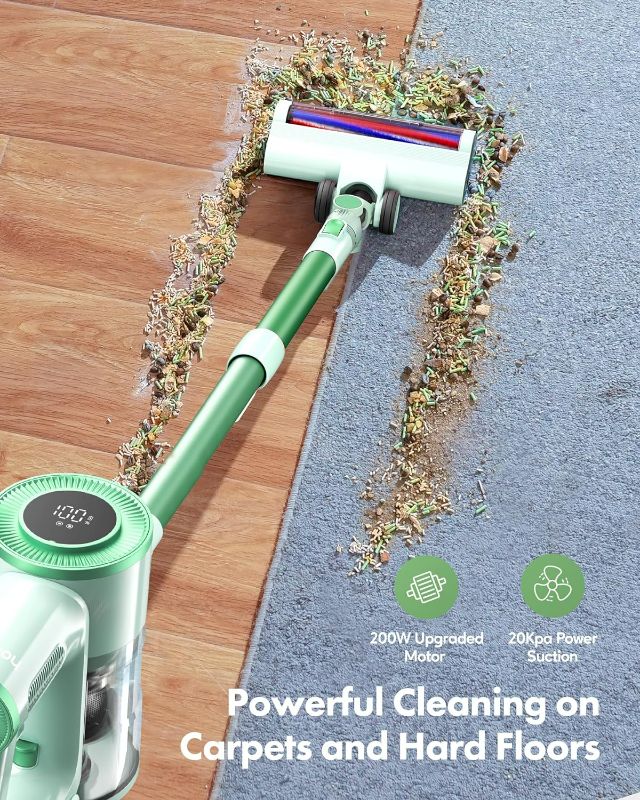 Photo 3 of (READ FULL POST) Homeika Stick Vacuum Cleaner Cordless, 200W Powerful Suction 8 in 1 Stick Vacuum with LED Display, 1.5L Dust Cup,Up to 30 Min Runtime, for Carpet and Hard Floor Pet Hair (Green)