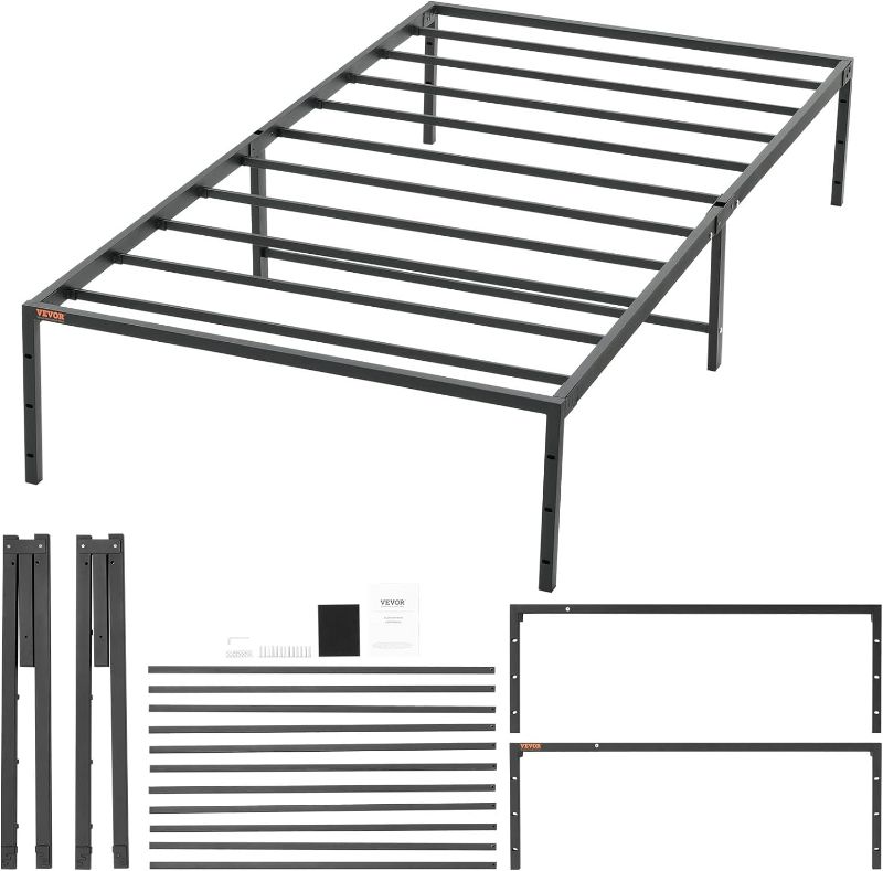 Photo 3 of (READ FULL POST) VEVOR 14 Inch Twin Metal Bed Frame Platform, No Box Spring Needed, Embedded Mattress Foundation with Steel Slat Support, Easy Assembly, Noise Free
