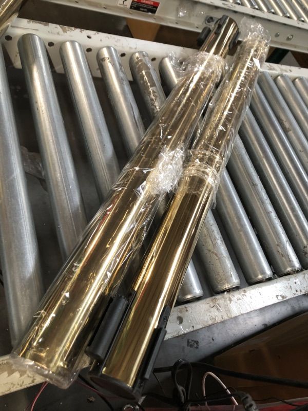 Photo 1 of Ferraycle 2 Set Stainless Steel Stanchions with Retractable Belts Crowd Control Ropes and Poles Safety Crowd Control Barriers Queue Line Dividers for Crowds Gold Stanchion Post with Red 6.6 Ft Belt