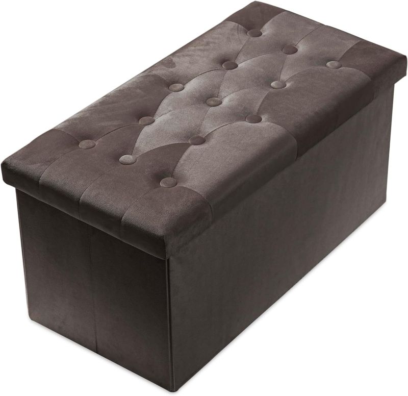 Photo 1 of (minor damage see photo) PRANDOM Extra Large Ottoman with Storage [1-Pack] Velvet Folding Small Square Foot Stool with Lid for Living Room Bedroom Coffee Table Dorm Dark Coffee 30.5x15x15 inches Dark Coffee 30.5x15x15 in(1-Pack)