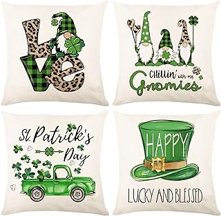 Photo 1 of **2 PACK**Micayg St. Patrick's Day Pillow Covers 18X18 inch - Set of 4 for St. Patrick's Decor Four Leaves Clover St Patricks Day Hat Throw Pillows Decorative Cushion Cases St. Patrick's Decorations Clover