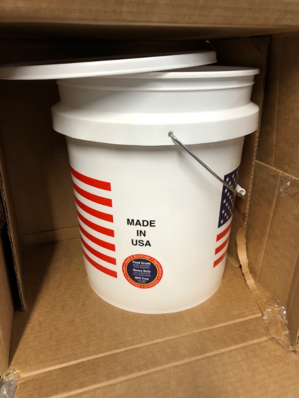 Photo 2 of (1piece) United Solutions 5 Gallon Bucket, Heavy Duty Plastic Bucket, Comfortable Handle, Perfect for on The Job, Home Improvement, or Household Cleaning, White with USA Flag,(PN0202)
