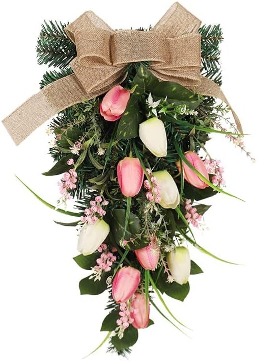 Photo 1 of (SIMILAR TO STOCK PHOTO) HOI 26 Inch Tulip Teardrop Swag Spring Wreath for Front Door Decor,Handcrafted Artificial Flower Teardrop Wreath for Door Wall Hanging Home Decor Farmhouse