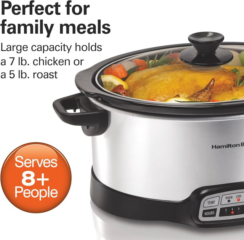 Photo 4 of (READ FULL POST) Hamilton Beach 7-Quart Programmable Slow Cooker With Flexible Easy Programming, Dishwasher-Safe Crock & Lid, Silver (33473)