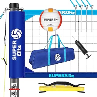 Photo 1 of (SIMILAR TO STOCK PHOTO) Portable Professional Volleyball Net Set with Aluminum Adjustable Height Poles, Heavy Duty Nets Sets System with Easy-Pulldown Tensioner, 2 Scoring Poles for Outdoor, Backyard, Beach, Lawn Blue