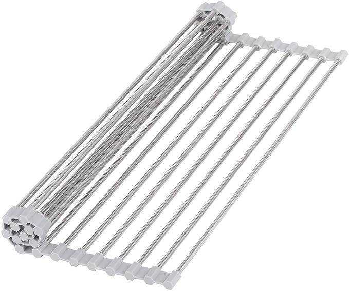 Photo 1 of  Drying Rack 17.7"(L) x 13.8"(W) - Multipurpose Heat Resistant Over The Stainless Steel & Silicone Dish Rollable Kitchen Drainer, Gray