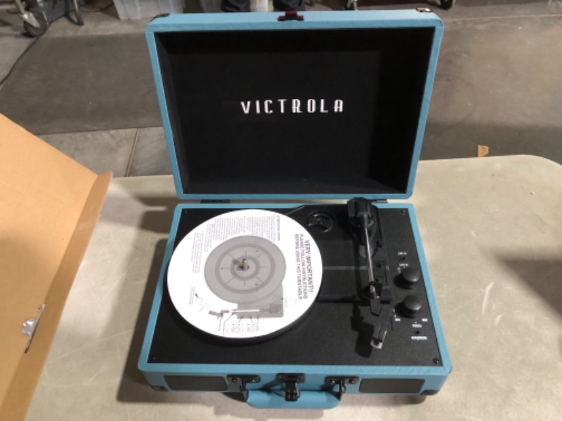 Photo 4 of (see notes) Victrola Vintage 3-Speed Bluetooth Portable Suitcase Record Player with Built-in Speakers | Upgraded Turntable Audio Sound|Smoky Blue, Model