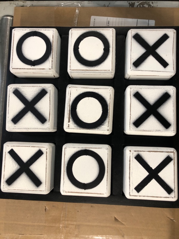 Photo 2 of ***USED***
Deco 79 Wood Tic Tac Toe Game Set with White Block Pieces, 14" x 14" x 4", Black