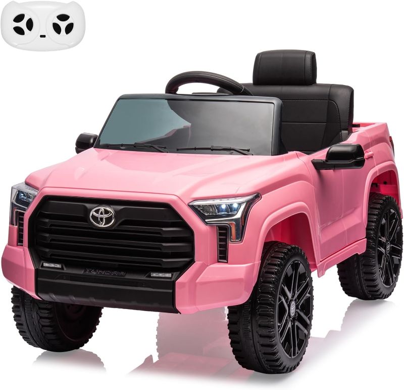 Photo 1 of 12V Ride on Car for Kids, Licensed Toyota Ride on Truck, Battery Powered Electric Car with Remote Control, MP3, LED Lights, Suspension System, Double Doors, Safety Belt, Ride On Toys for Boys Girls