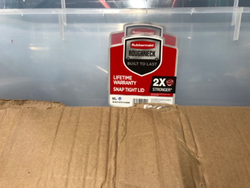 Photo 2 of (ONLY 3) Rubbermaid Roughneck Clear 66 Qt/16.5 Gal Storage Containers, Pack of 3 with Latching Grey Lids, Visible Base, Sturdy and Stackable, Great for Storage and Organization