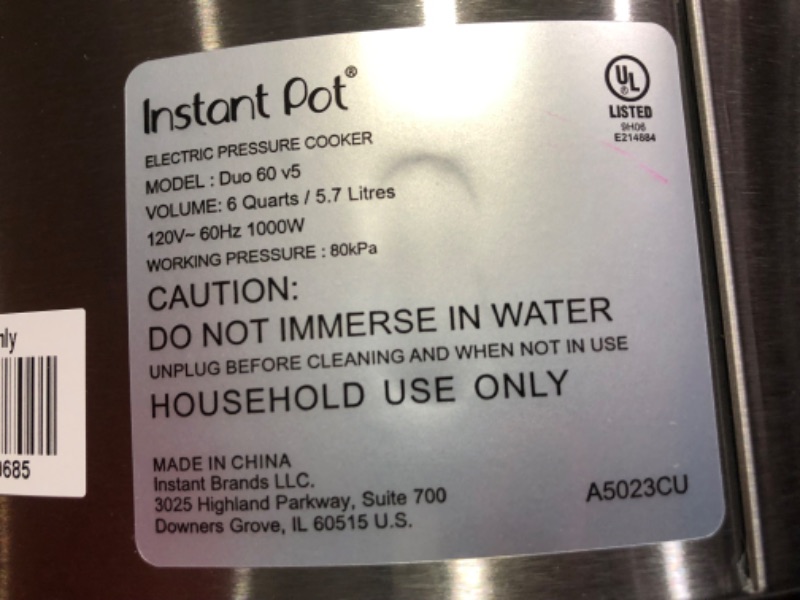 Photo 4 of ***USED - DAMAGED - UNTESTED - SEE COMMENTS***
Instant Pot Duo 7-in-1 Electric Pressure Cooker, Slow Cooker, Rice Cooker, Steamer