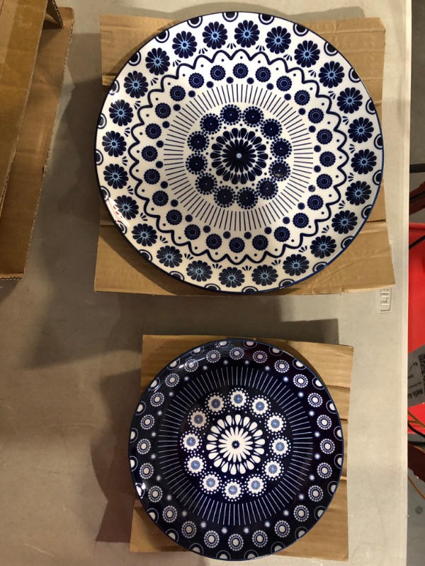 Photo 1 of ***MISSING BOWLS***
8 Pieces Dinnerware Set, Stoneware, plates Service for 4, Porcelain, Decorated Mod Dot Blue,