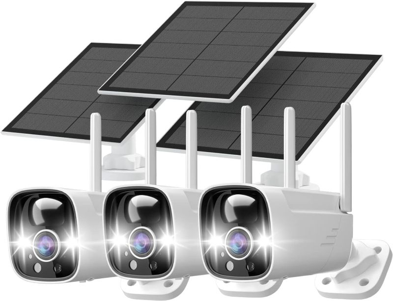 Photo 4 of Rraycom 3 Pack Security Cameras Wireless Outdoor Solar Powered with AI Detection, 2K Color Night Vision Security Camera with 2 Way Audio, Alexa, No Monthly Fee, Spotlight & Siren, IP65 Waterproof