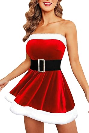 Photo 1 of Avidlove Christmas Dress Santa Clause Outfit Mini Dress Casual Swing Dress with Santa Belt LARGE