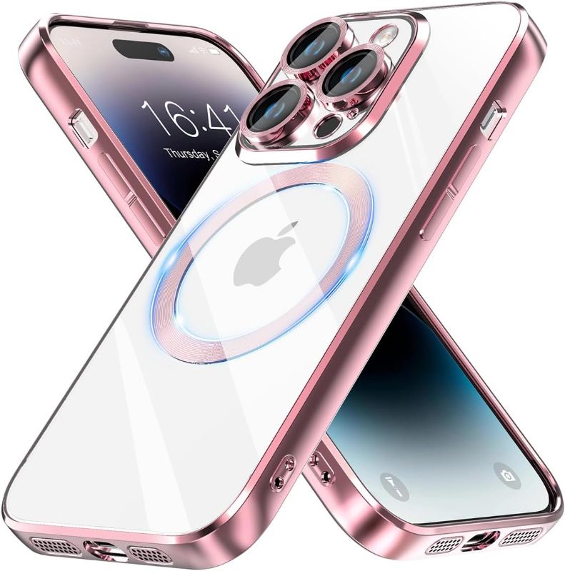 Photo 1 of Intermerge for iPhone 14 Pro Case,Compatible with MagSafe Wireless Charging,Shockproof Military-Grade Protection, Yellowing Resistant,6.1-Inch,Girl Pink