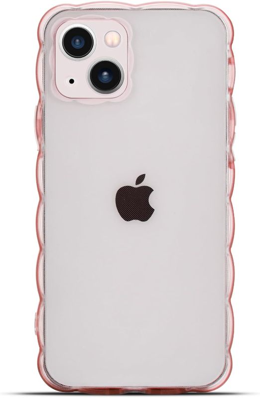 Photo 1 of CoolBELL Case Compatible with iPhone 15 Plus 6.7 Inches Clear Case Wave Frame Cute Design, Soft TPU Protective Cover(Clear Pink)
