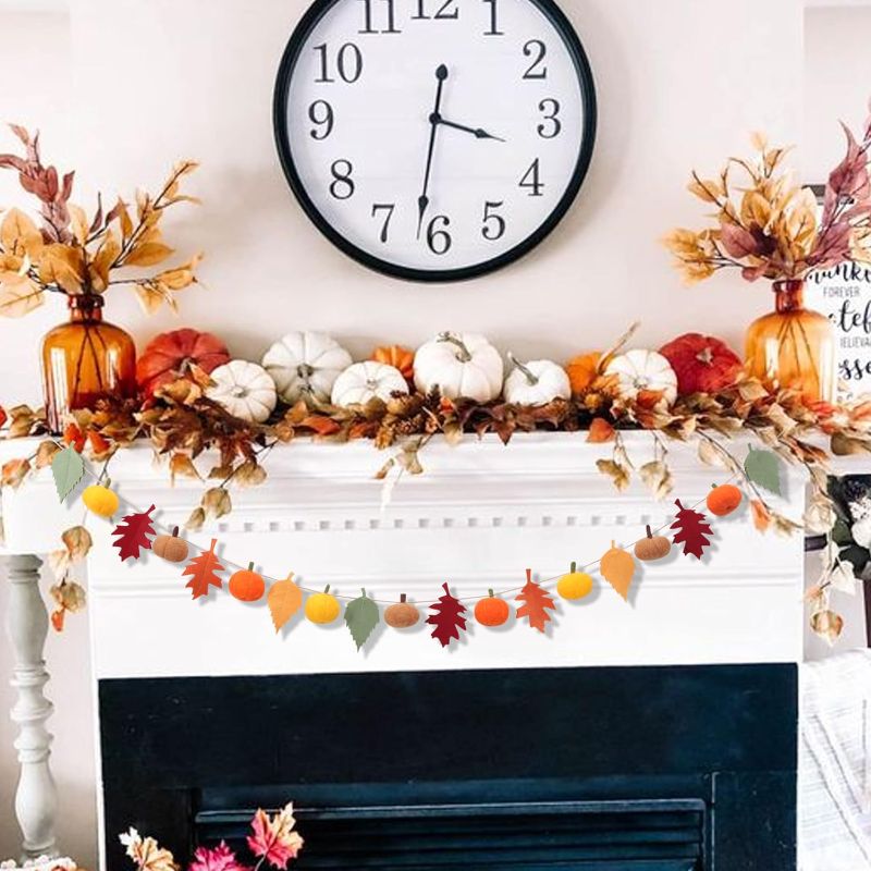 Photo 1 of  Fall Leaf Garland-Double Layers Felt Leaves Banner Thanksgiving Party Hanging Decorations,Fall Pumpkin Maple Leaf Garland,Wall Home Mantel Door Frame Decor,Autumn Party Supplies