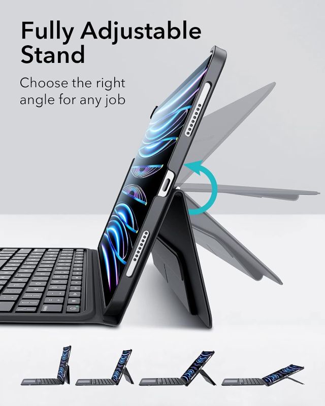 Photo 1 of ESR Ascend Keyboard Case, iPad Case with Keyboard Compatible with iPad Pro 11 (2022/2021/2020/2018), iPad Air 5/4 (2022/2020), Magnetic Detachable, Fully Adjustable Portrait/Landscape Stand, Black