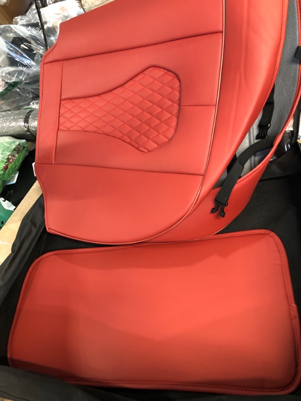 Photo 3 of Coverado Leather Seat Covers Full Set, 5 Seats Universal Seat Covers for Cars, Waterproof Luxury Leatherette Seat Cushions, Front and Rear Seat Protectors, Auto Seat Covers Fit for Most Vehicles Red