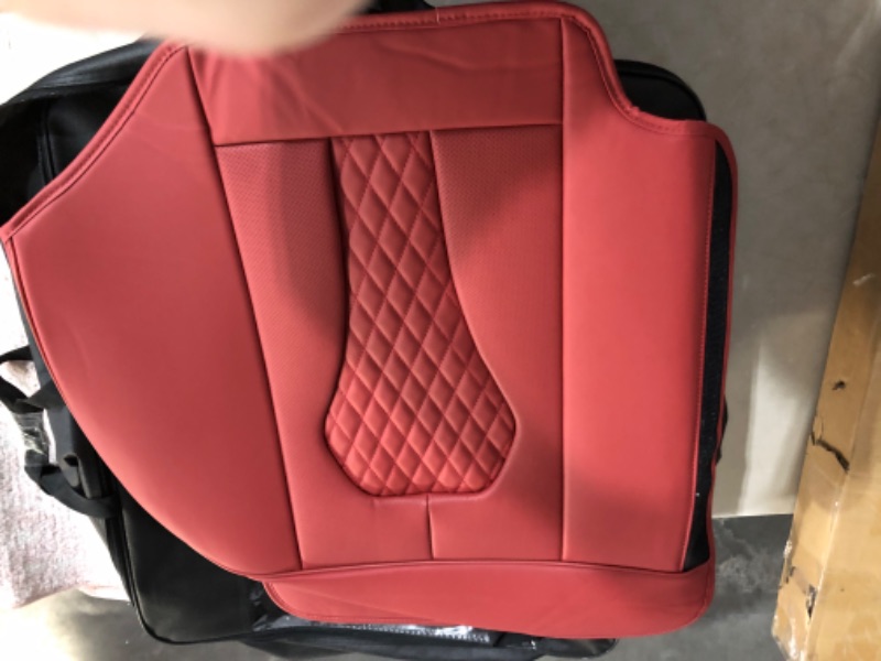 Photo 5 of Coverado Leather Seat Covers Full Set, 5 Seats Universal Seat Covers for Cars, Waterproof Luxury Leatherette Seat Cushions, Front and Rear Seat Protectors, Auto Seat Covers Fit for Most Vehicles Red