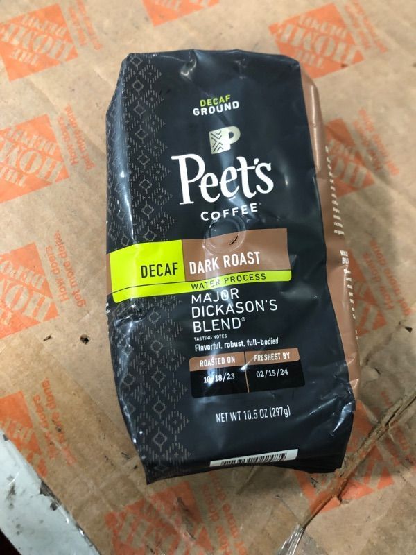 Photo 2 of * FRESHEST BY 2/15/24 * Peet's Coffee, Dark Roast Decaffeinated Ground Coffee - Decaf Major Dickason's Blend 10.5 Ounce Bag Decaf Major Dickason's 10.5 Ounce (Pack of 1)