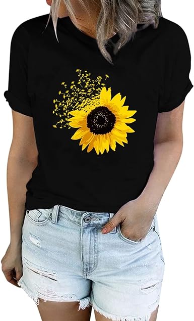 Photo 1 of * 2 PACK * Sunflower Shirts for Women Cute Dandelion Graphics Tshirt Summer Women Short Sleeve Tee Tops ( 2XL ) 