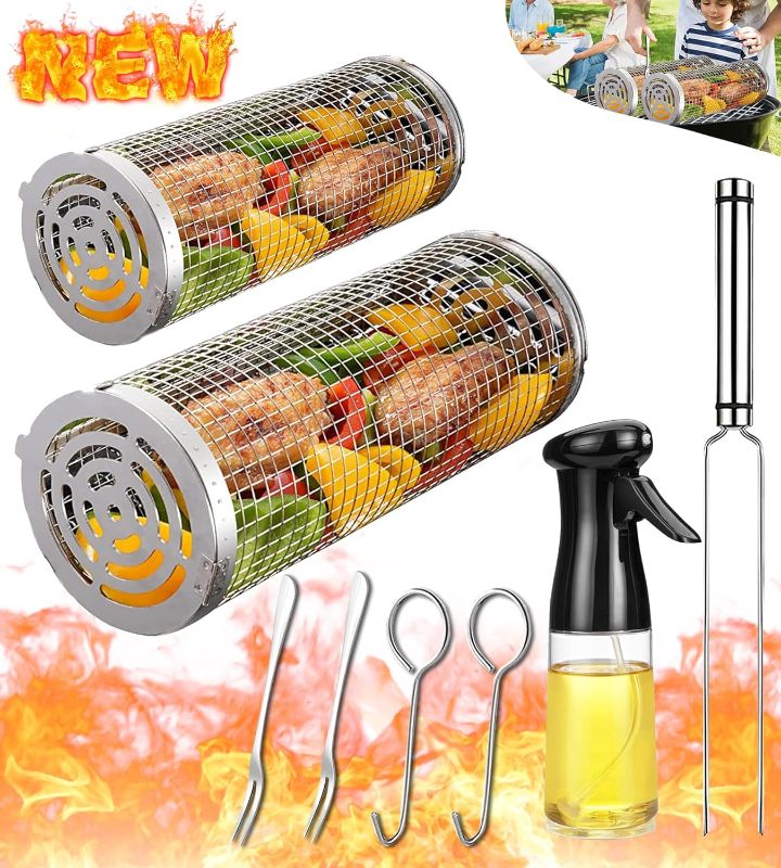 Photo 1 of * 4 PACK * Rolling Grilling Basket Veggies Grill Accessories Bbq Net Tube Tools Set Barbecue Cage Outdoor Flat Top Pellet Electric Camping Cooking Picnic Gear Must Haves Essentials Gadgets Basket for Vegetable