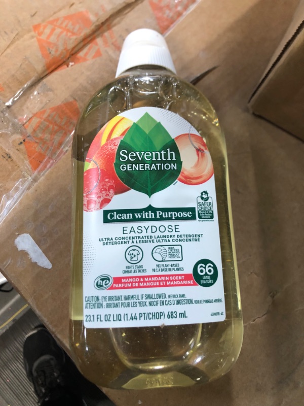 Photo 2 of * BOX OF 6 * Seventh Generation EasyDose Ultra Concentrated Liquid Laundry Detergent Soap - Mango  Mandarin Scent - 66 Loads/23.1 fl oz