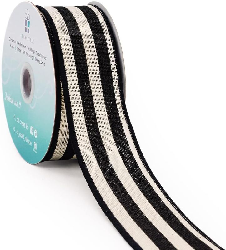 Photo 1 of 
CT CRAFT LLC Stripes Canvas Cotton Ribbon for Christmas, Home Decor, Gift Wrapping, DIY Crafts, 1.5 Inch x 10 Yards x 1 Roll, Ivory/Black Stripe