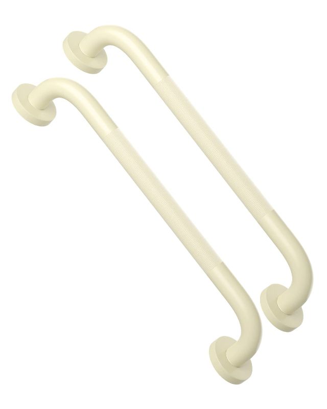 Photo 1 of 12 Inch Anti Slip Shower Grab Bar Handle Beige White, ZUEXT Stainless Steel Bathroom Grab Bar, Beige-12IN-2P