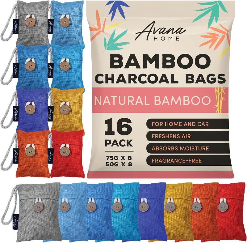 Photo 1 of (16 Pack) Bamboo Charcoal Air Purifying Bag - Charcoal Bags Odor Absorber, (8x75g, 8x50g)