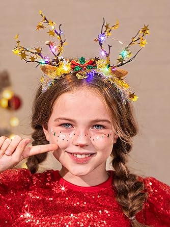 Photo 1 of * 3 PACK * Nicute Christmas Light Up Headband Reindeer Christmas Headwear Glow Flower Holiday Xmas Party Hair Band for Women and Girls
