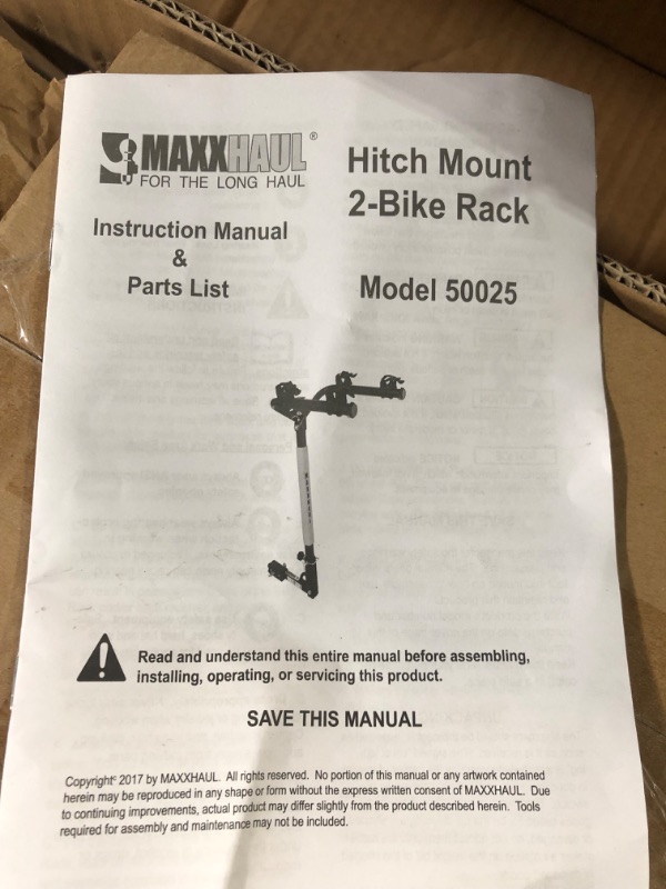 Photo 2 of MaxxHaul 50025 Hitch Mount 2 Bike Rack For Cars, Trucks, SUV's, Minivans - 100 lb. Capacity