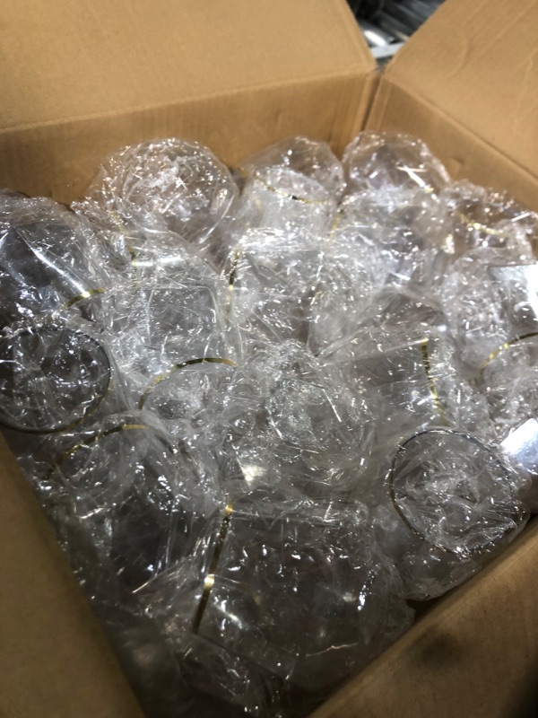 Photo 1 of Suclain 60 Pcs Double Rimmed Plastic Diamond Stemless Wine Glasses Clear Disposable Whiskey Glasses 12oz Unbreakable Wedding Cups for Juice Cocktail Champagne Birthday Party(Gold Rim)