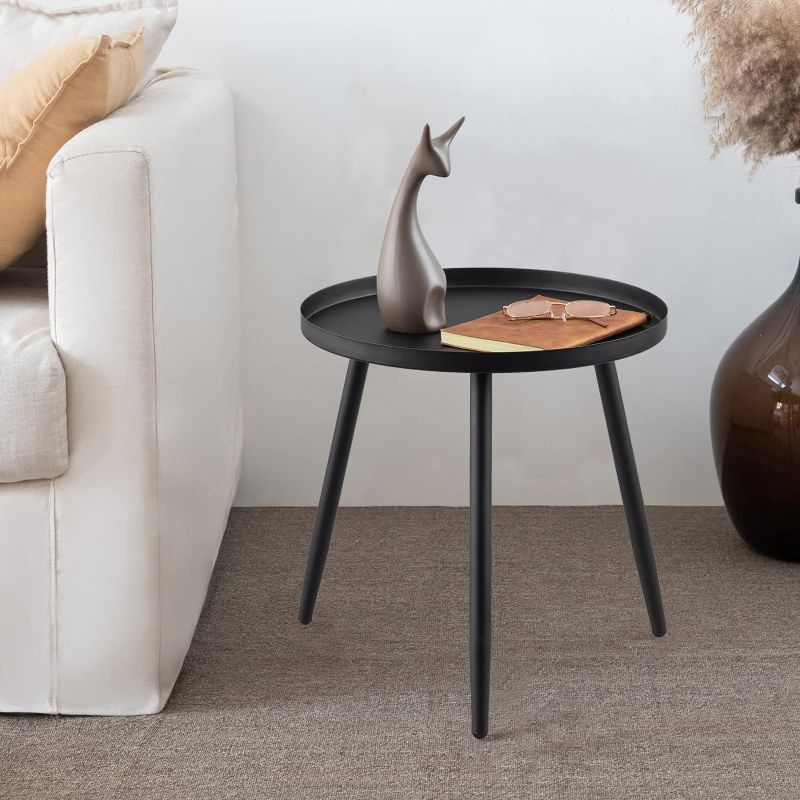 Photo 1 of ****READ NOTES BELOW****STOCK PHOTO FOR REFERENCE ONLY****AOJEZOR Accent Side / End Table, Waterproof Metal Structure, Great for Living Room, Bedroom, Indoor & Outdoor,  Tray Surface with 3 Legs, Ideal for Any Room WHITE/GOLD