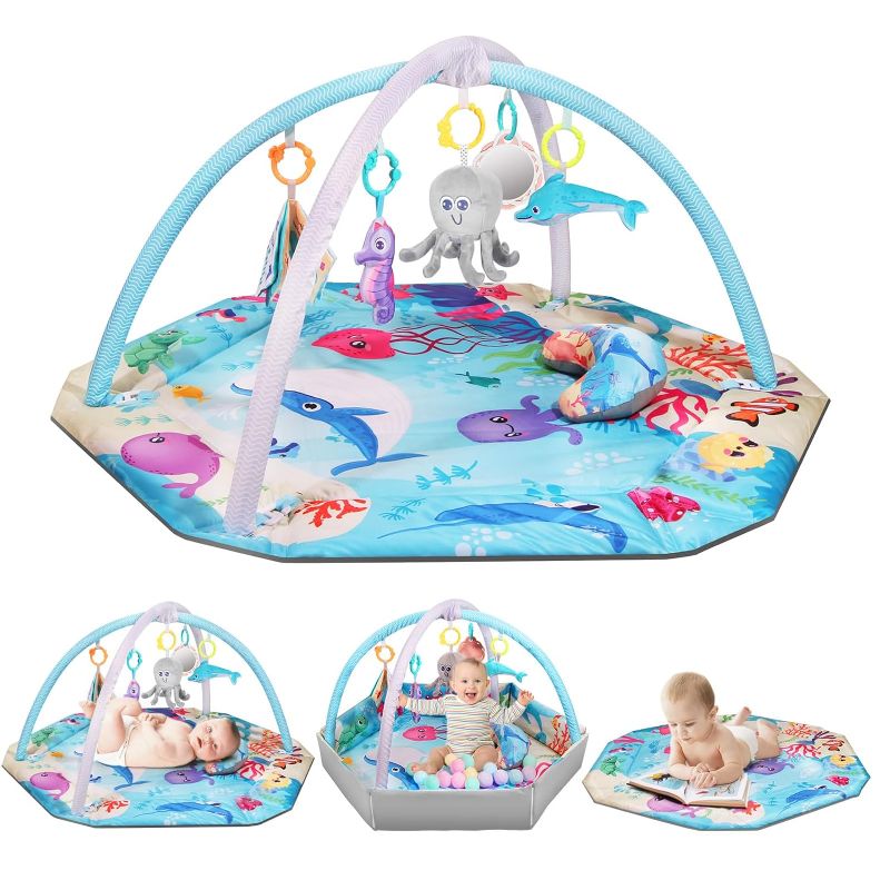 Photo 1 of Baby Play Gym,Baby Gym Play mat Tummy time,Baby Play Gym Activity mat,Foldable Baby Play Gym,for Newborn Babies 0-12 Months,Exploring The Ocean and Motor Skill Development