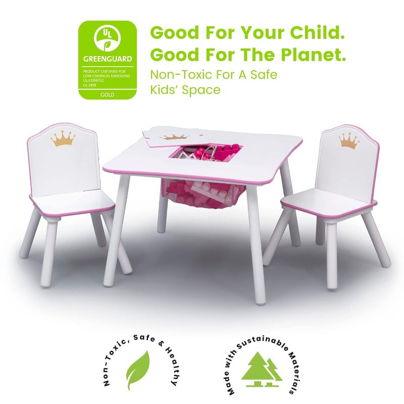 Photo 1 of ***DAMAGED - TABLETOP BROKEN - SEE PICTURES - PARTS MAY BE MISSING***
Princess Crown Kids Wood Table and Chair Set with Storage - Greenguard Gold Certified, White/Pink